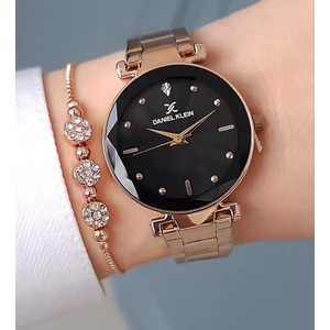 Daniel Klein Yeni Model Kesme Camlı Çelik Bilezik Rose Gold Siyah Kadran Kadın Kol Saati + Zirkon Taşlı Bileklik