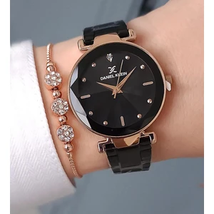 Daniel Klein Yeni Model Kesme Camlı Çelik Bilezik Siyah Kadın Kol Saati + Zirkon Taşlı Bileklik