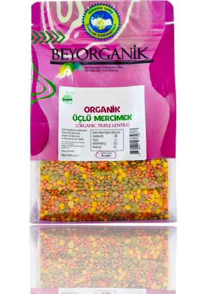 Organik Çorbalık Tahıl Karışımı Üçlü Mercimek 1kg