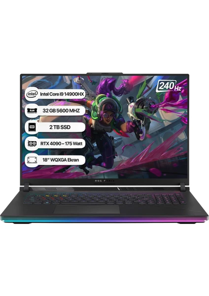 Rog Strix Scar 18 G834JYR-N6100 Gaming Intel Core I9 14900HX 32 GB 2 Tb SSD Rtx 4090 Freedos 18" 240 Hz Qhd+ Taşınabilir Bilgisayar