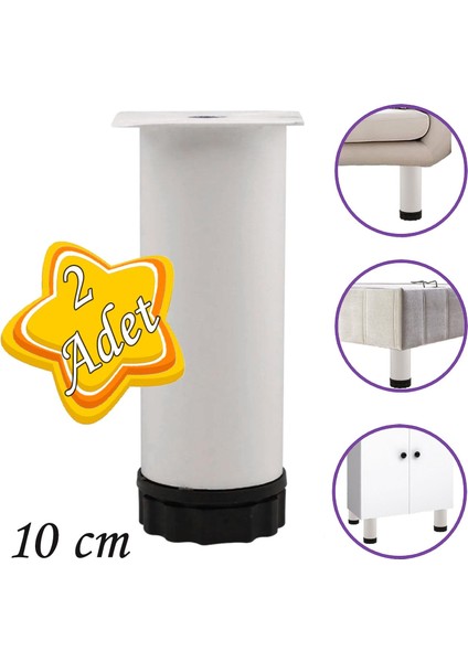 2 Adet Metal Ayarlanabilir 10 cm Beyaz Destek Ayağı Mobilya Kanepe Baza Koltuk Dolap Sehpa Tv Ünitesi Ayağı