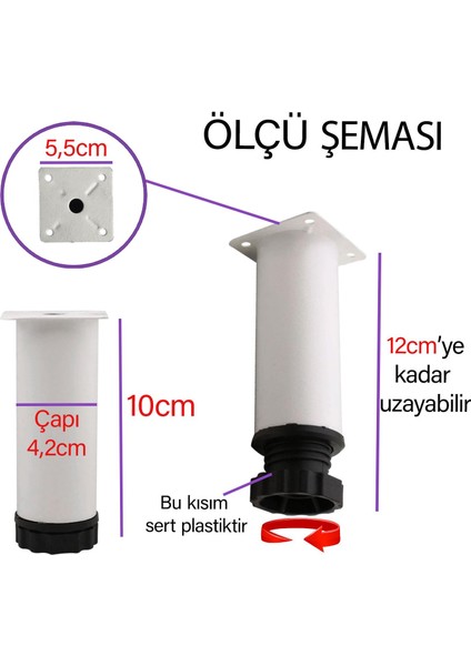 2 Adet Metal Ayarlanabilir 10 cm Beyaz Destek Ayağı Mobilya Kanepe Baza Koltuk Dolap Sehpa Tv Ünitesi Ayağı modelleri