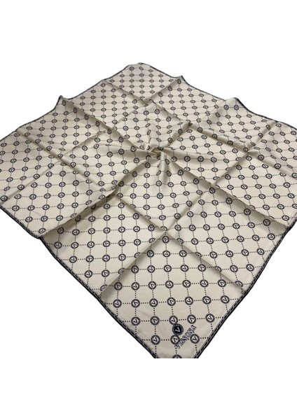 Ekru-Siyah Monogram Desenli Tivil Ipek Eşarp DGN52033-03-01