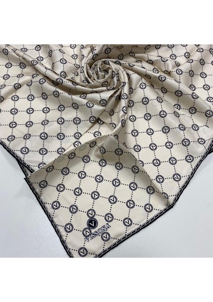 Ekru-Siyah Monogram Desenli Tivil Ipek Eşarp DGN52033-03-01 fiyatları