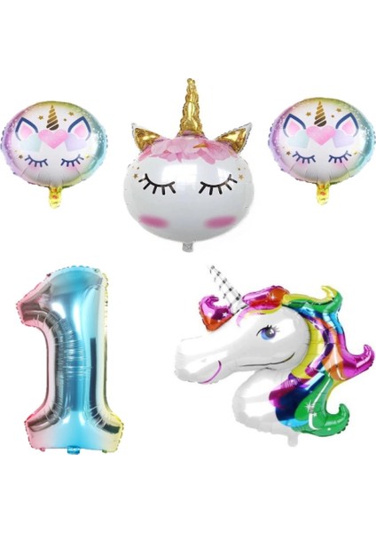 Unicorn Karakterli Rakamlı Doğum Günü Parti Seti Yaş 1