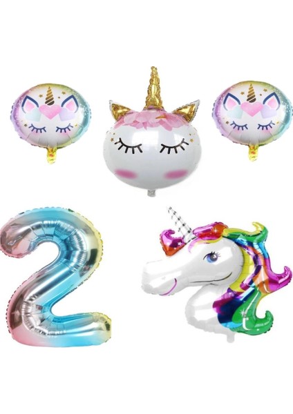 Unicorn Karakterli Rakamlı Doğum Günü Parti Seti Yaş 2