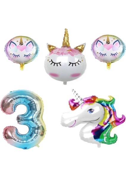 Unicorn Karakterli Rakamlı Doğum Günü Parti Seti Yaş 3