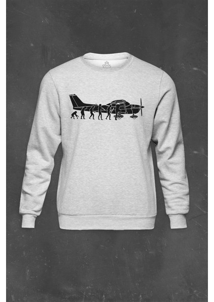Insan Maymun Evrim Cessna Uçak Tayyare Baskılı Unisex Sweat