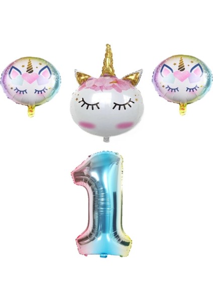 Unicorn Karakter Rakamlı Folyo Balon Seti Yaş 1