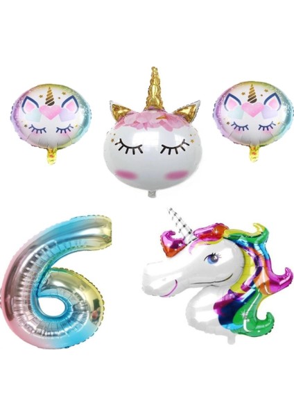 Unicorn Karakter Rakamlı Doğum Günü Parti Seti Yaş 6