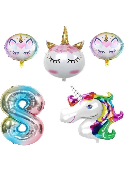 Unicorn Karakter Rakamlı Doğum Günü Parti Seti Yaş 8