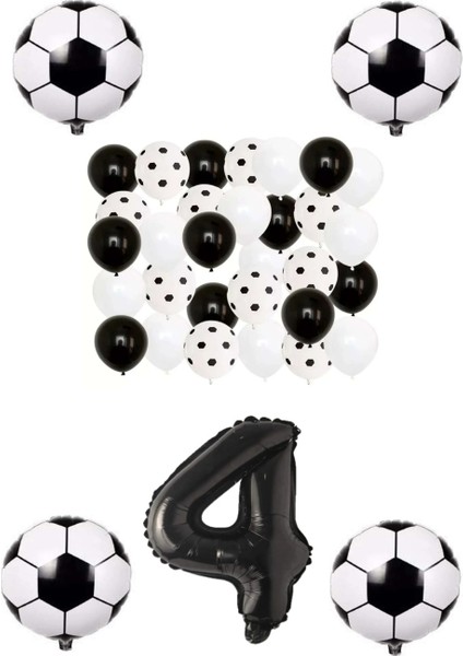 Siyah Beyaz Taraftar Folyo Balon Doğum Günü Parti Seti Yaş 4