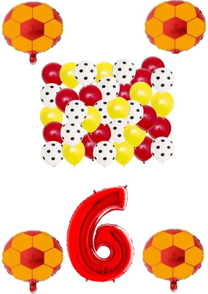 Sarı Kırmızı Taraftar Folyo Balon Doğum Günü Parti Seti Yaş 6