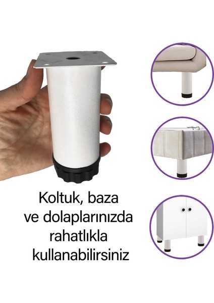 8 Adet Metal Ayarlanabilir 10 cm Beyaz Destek Ayağı Mobilya Kanepe Baza Koltuk Dolap Sehpa Tv Ünitesi Ayağı fiyatları