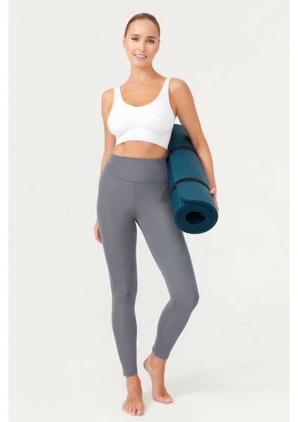 Kadın Antrasit Yüksek Bel Toparlayıcı Spor Tayt Basics