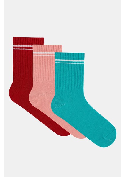 3 Çift Çok Renkli Pamuklu Orta Boy Retro Çorap Half Crew