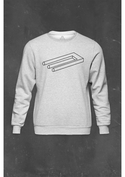 Gri Sweatshirt Üç Boyutlu Optik Ilizyon Ilüzyon Illusion Baskılı Unisex Sweat