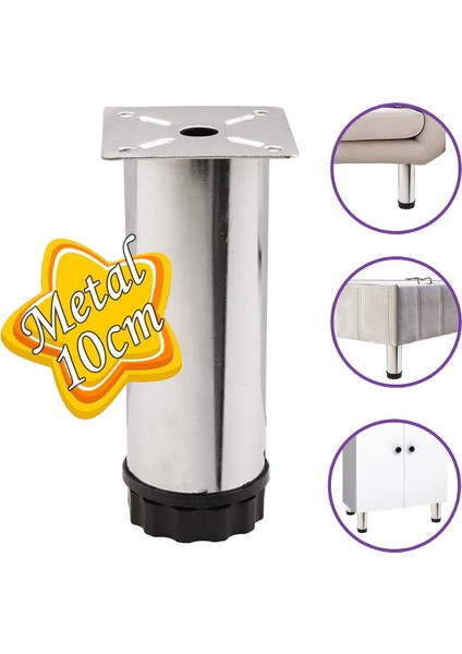 Metal Ayarlanabilir 10 cm Krom Destek Ayağı Mobilya Kanepe Baza Koltuk Dolap Sehpa Tv Ünitesi Ayağı