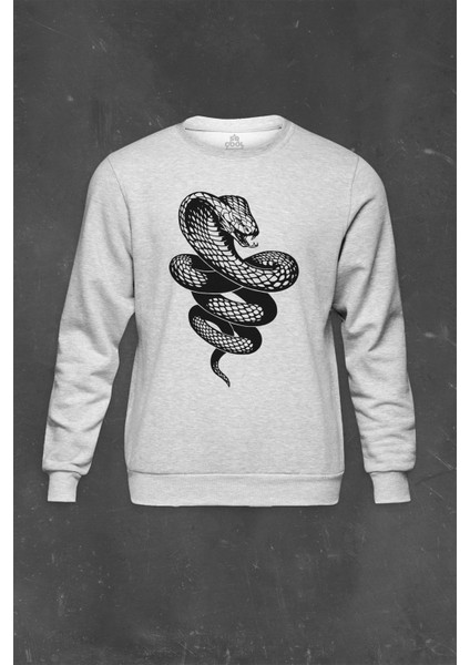 Gri Sweatshirt Kral Kara Kobra Yılan King Black Snake Cobra Baskılı Unisex Sweat