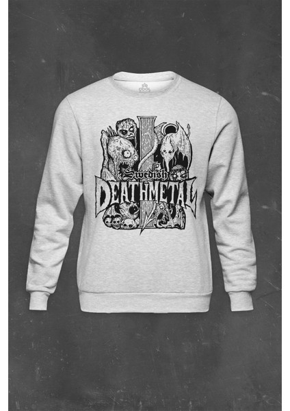 Gri Sweatshirt Death Metal Strike Music Band Baskılı Unisex Sweat
