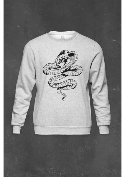 Gri Sweatshirt Kral Kara Kobra Yılan King Black Snake Cobra Baskılı Unisex Sweat