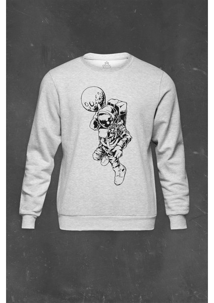 Gri Sweatshirt Astronot Basketball Basketbol Uzay Cosmos Baskılı Unisex Sweat