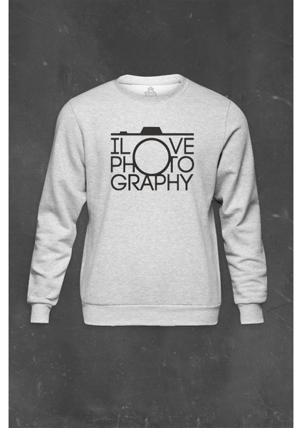 Gri Sweatshirt I Love Photography Fotoğrafçı Sanat Baskılı Unisex Sweat