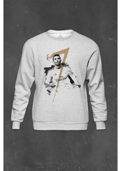 Gri Sweatshirt Baskılı Cristiano Ronaldo Gol Kralı Unisex Sweat