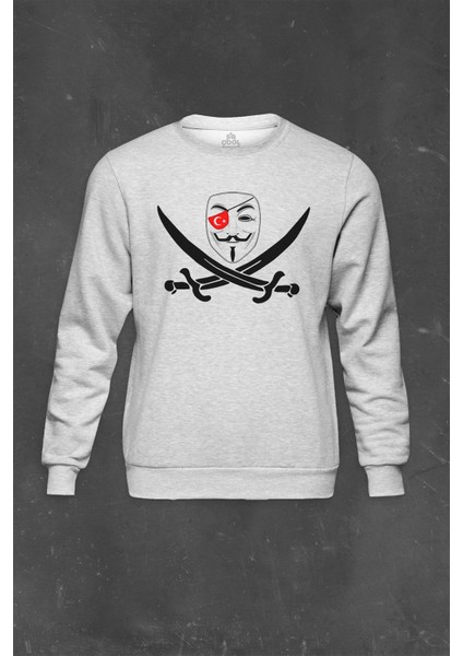 Gri Sweatshirt Anonymous Turkey Türk Hacker Bilgisayar Yazılım Baskılı Unisex Sweat