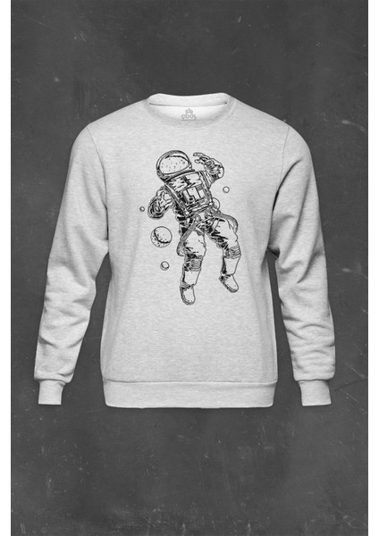 Gri Sweatshirt Astronot Uzay Space Cosmos Galaksi Gezegen Baskılı Unisex Sweat