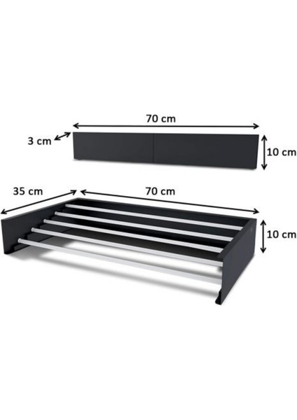 Design Kurutmalık Çamaşır Askısı - Duvara Monte, Katlanabilir Çamaşırlık - (ANTRASIT-70CM)