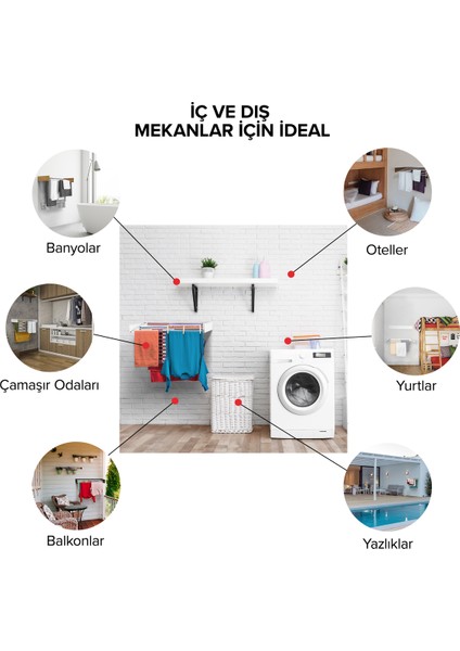 Dekoratif 6 Borulu Duvara Monte Açılır-Kapanır Çamaşır Askısı 100 cm