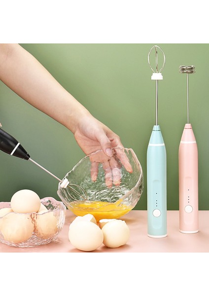 2'si 1 Arada Yeşil Stil Kablosuz Süt Köpürtücü USB Elektrikli El Blender Mini Yumurta Çırpma 3 Blok Kahve Makinesi Latte Krem Tereyağı Köpürtücü (Yurt Dışından)