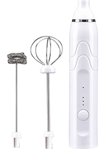 Beyaz Stil Elektrikli Süt Köpürtücü El Köpürtücü Mini Blender USB 2 Paslanmaz Çırpma ile Şarj Edilebilir Kahve Köpürtücü (Yurt Dışından)