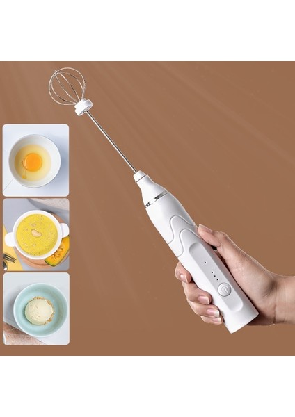 Beyaz Stil Elektrikli Süt Köpürtücü El Köpürtücü Mini Blender USB 2 Paslanmaz Çırpma ile Şarj Edilebilir Kahve Köpürtücü (Yurt Dışından)