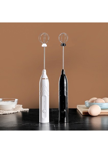 Beyaz Stil Elektrikli Süt Köpürtücü El Köpürtücü Mini Blender USB 2 Paslanmaz Çırpma ile Şarj Edilebilir Kahve Köpürtücü (Yurt Dışından)