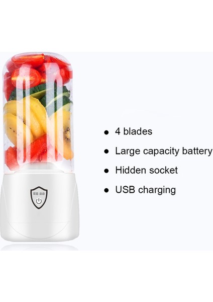 Beyaz Meyve Sıkacağı Kupası Stili 300ML Kablosuz Elektrikli Blender Taşınabilir Sıkacağı USB Şarj Edilebilir Blender Meyve Mini Mikser Fincan Smoothie Maker Mutfak Robotu (Yurt Dışından)