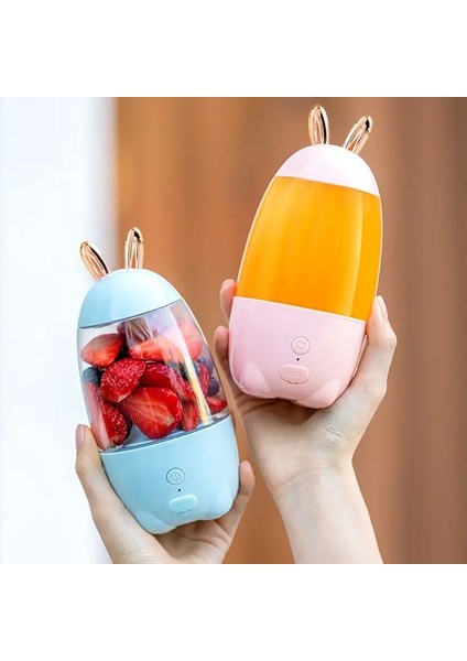 Mavi Stil 330ML Portable Mini USB Rechargeable Electric Juicer Bottle Cup Fruit Blender Mixer Rabbit Shape Extractor 19QE (Yurt Dışından)