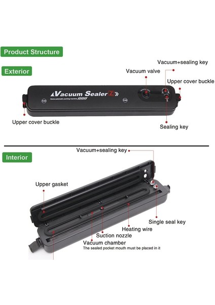 Kutu ve Kesici Tarzı Au Fişi Mutfak Vakumlu Plastik Torba Mühürleyen Paketleme Makinesi Ticari Ev Vakumlu Gıda Sızdırmazlık Wittorage Gıda Tasarruflu Çantalar (Yurt Dışından) modelleri