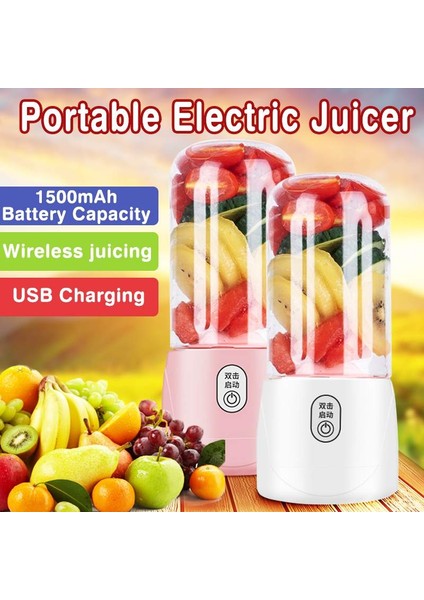 Pembe Yükseltilmiş Stil 300ML Mini Taşınabilir Elektrikli Meyve Sıkacağı Cut Mikser Smoothie Maker Blender Makinesi Seyahat Için USB Şarj Edilebilir Meyve Suyu Bardağı Şişe (Yurt Dışından)