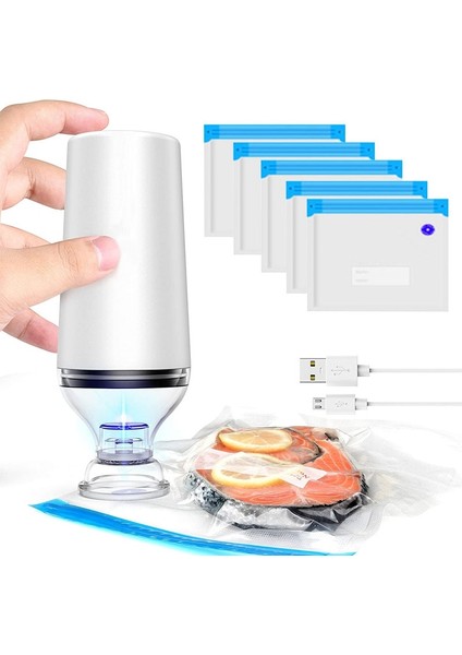 5 Adet 26X28CM Tarzı Yeniden Kullanılabilir Vakum Gıda Saklama Fermuarlı Çanta Seti Elektrikli El Vakumlama Makinesi Pompası Sous Vide Çanta USB Şarj Edilebilir Bpa Ücretsiz (Yurt Dışından)