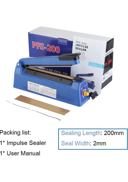 Mavi 200MM Stili Us Fiş 110V Plastik Torba Mühürleyen Makinesi 8 Modlu Isı Mühürleyen Hızlı Isıtma Kapama Makinesi Gıda Paketleme Mutfak Aletleri (Yurt Dışından)