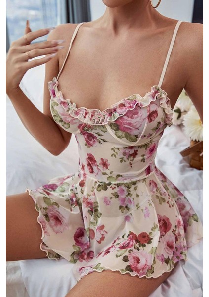 Çicek Desenli Özel Tasarım Gecelik Babydoll