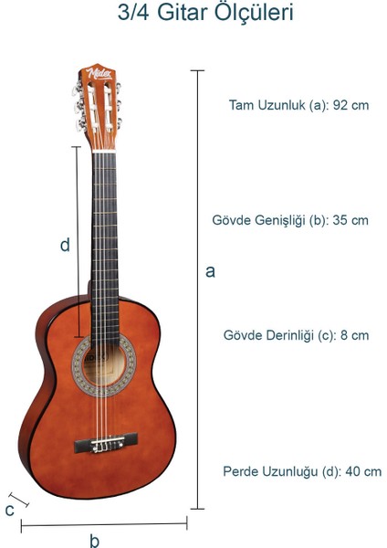 CG-36BRW-PAK Kaliteli 36 Inç 3/4 Juniur Çocuk Gitarı 8-12 Yaş Arası (Tuner Çanta Capo Askı Nota Sticker Pena Metod)