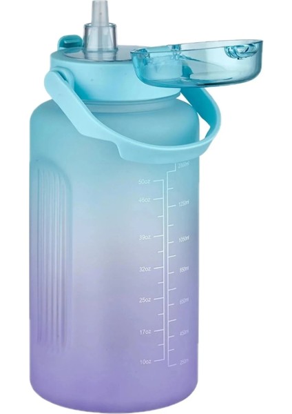 Mega Büyük Boy 2500ML 2.5litre Pipetli/pipetsiz Kullanım Çift Renk Motivasyon Matarası Sticker Hediyeli