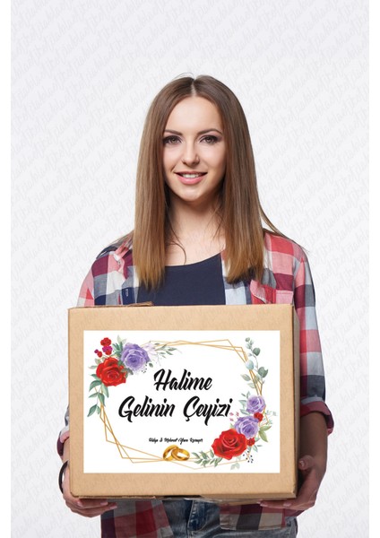Isimli Çeyiz Etiketi - Kendinden Yapışkanlı - A4 Ebat (29 x 21 Cm) - Model 003 - 20 Adet