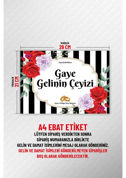 Isimli Çeyiz Etiketi - Kendinden Yapışkanlı - A4 Ebat (29 x 21 Cm) - Model 005 - 20 Adet