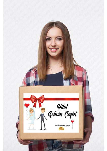 Isimli Çeyiz Etiketi - Kendinden Yapışkanlı - A4 Ebat (29 x 21 Cm) - Model 004 - 20 Adet