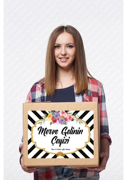 Isimli Çeyiz Etiketi - Kendinden Yapışkanlı - A4 Ebat (29 x 21 Cm) - Model 006 - 10 Adet