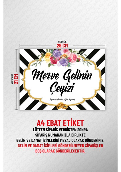 Isimli Çeyiz Etiketi - Kendinden Yapışkanlı - A4 Ebat (29 x 21 Cm) - Model 006 - 10 Adet